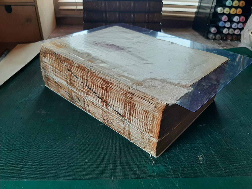 Spanish Bible textblock resewn into one piece