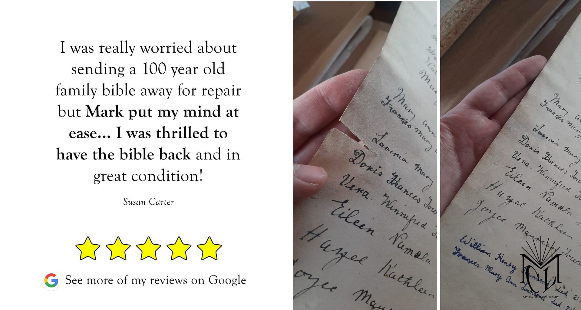 Testimonial for Bible repair using Japanese tissue paper repair